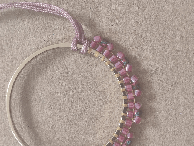 Z-Bracelet tissé main en perles de verre miyuki rose et or, réglable par lien 