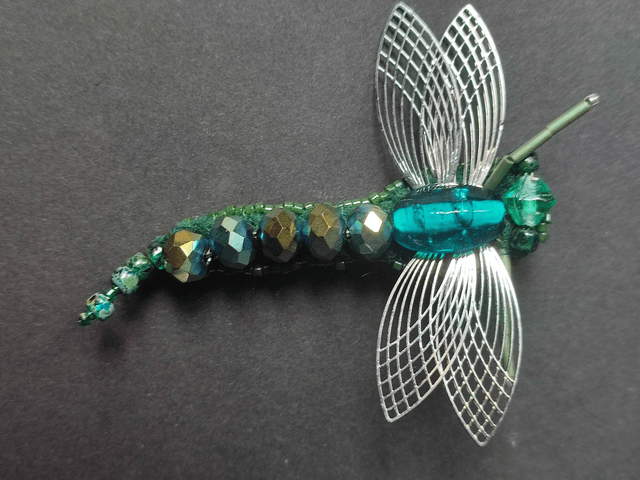 Z-Broche libellule turquoise et verte en perles de verre, Tissé main en pièce unique 