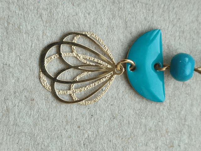 Z-Boucles fleurs et email turquoise en acier inoxydable doré -sans nickel, pièce unique 