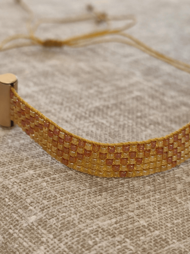 Bracelet tissé main réglable sur fil de lin 