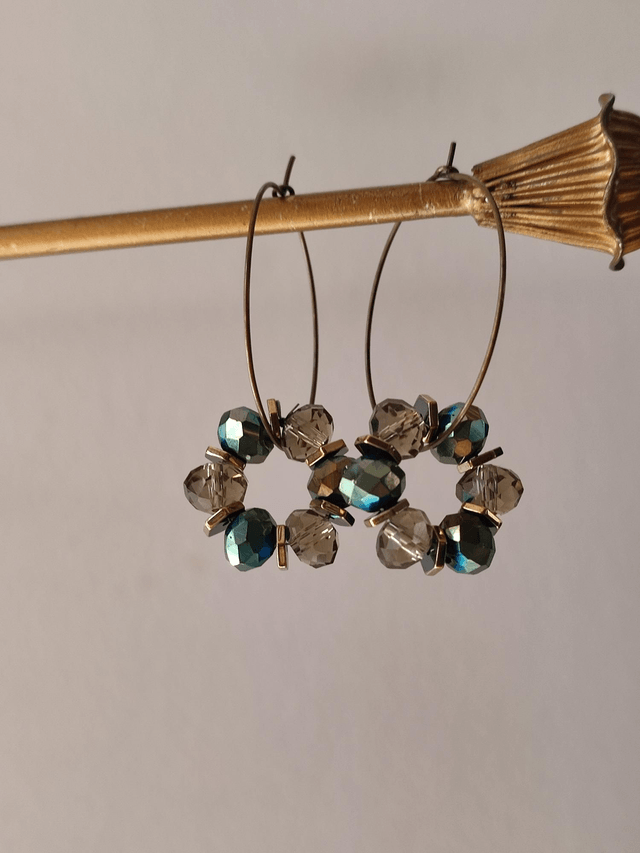 Z-Créoles bronze et verre vert en laiton bronze -sans nickel pièce unique 
