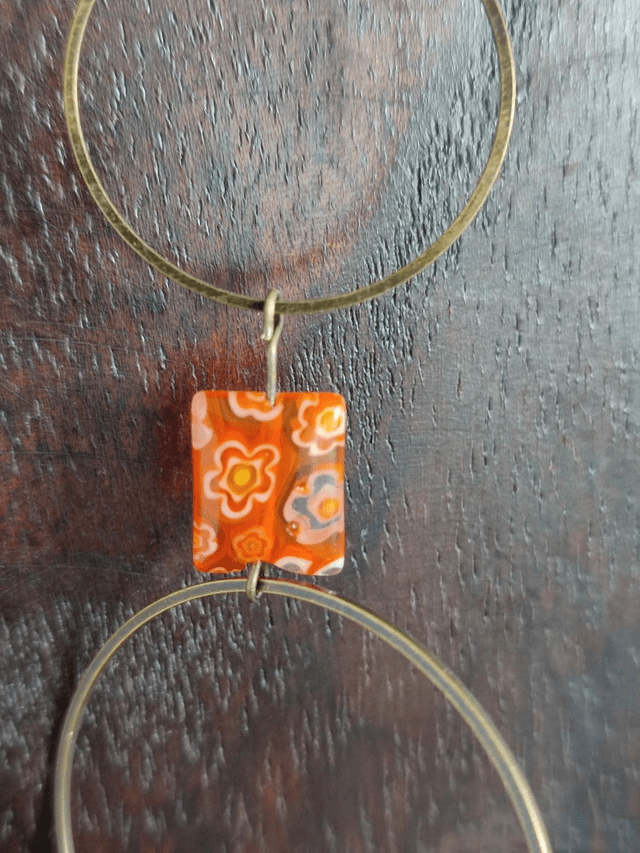Sautoir tons orange 🍊 perles de verre mille Fiori, anneaux bronze, réglable, pièce unique 