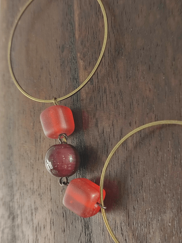Z-Sautoir fleur en agate rouge - orange, perles en agate rouge foncé, anneaux bronze,réglable, pièce unique 