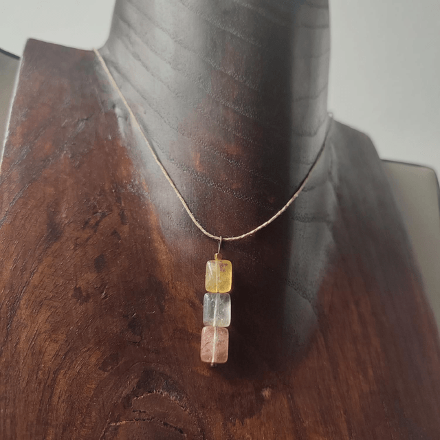 Collier : agate, citrine, cristal de roche :pierres naturelles monté sur fil de lin réglable, avec chaîne d'extension, pièce unique 