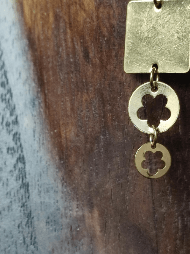 Z-Collier pendentif carré & rond monté sur fil de lin réglable avec chaîne d'extension dorée 