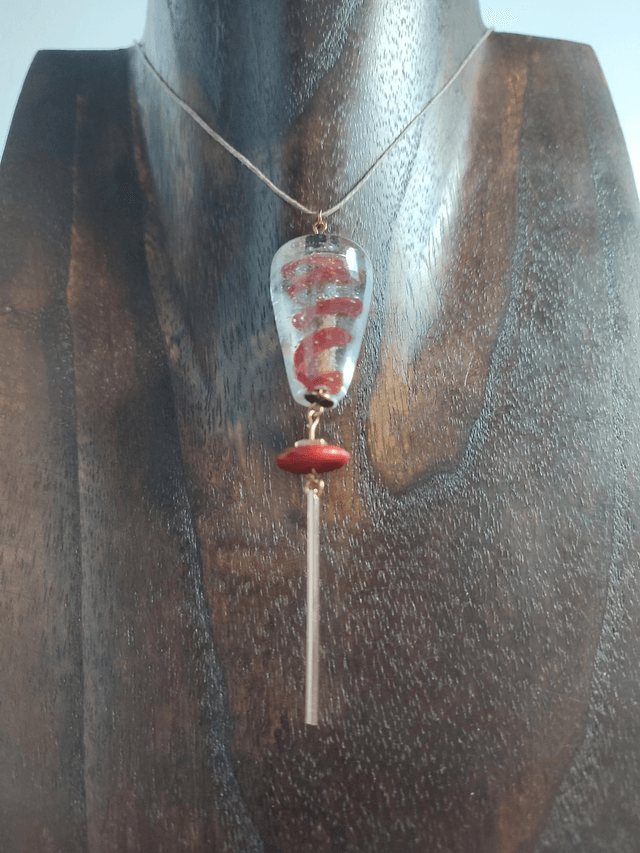 Collier en verre transparent et rouge, pierre naturelle, hématite et tige doré monté sur fil de lin avec chaîne d'extension 