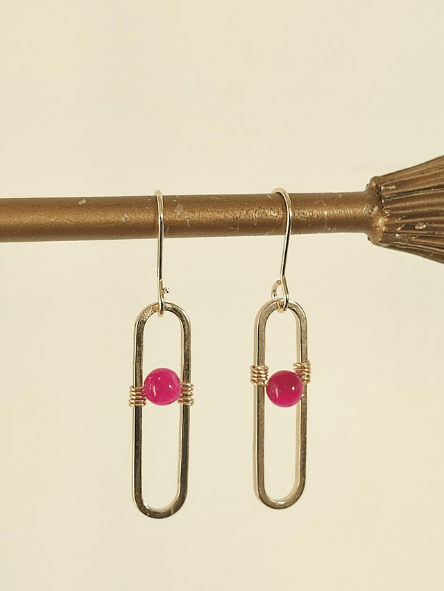 Z-Boucles d'oreilles agate rose ( pierres naturelles) fermoirs en acier inoxydable doré -sans nickel 