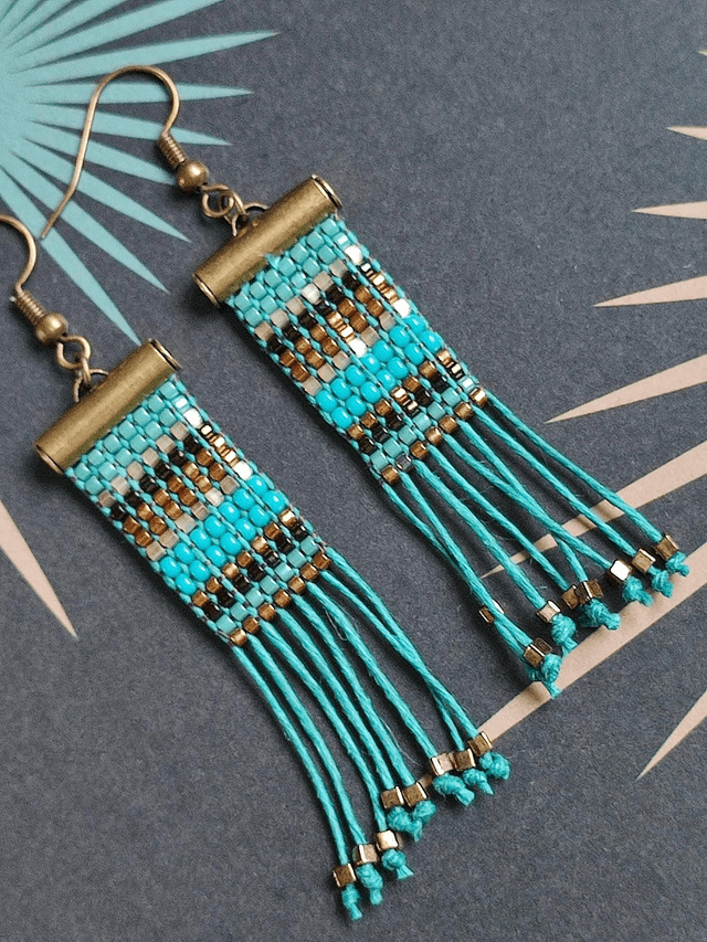 Z- Boucles d'oreilles tissées main en perles de verre miyuki sur fil de lin en laiton 