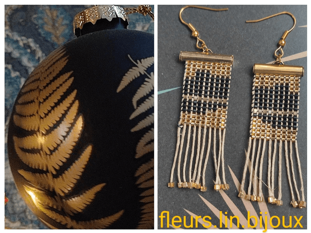 Z-Boucles d'oreilles tissées à la main sur fil de lin 