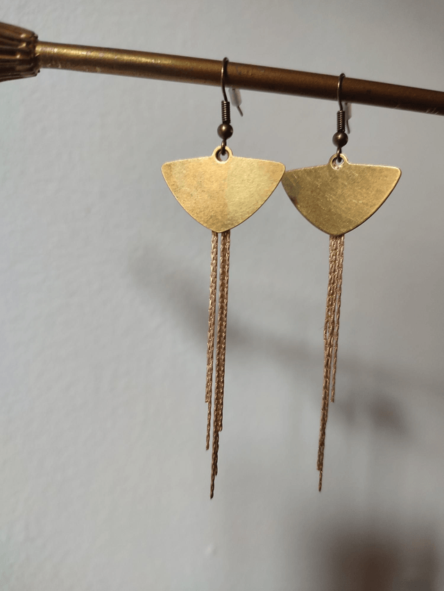 Boucles d'oreilles longues bronze et chaînes dorées  -sans nickel 