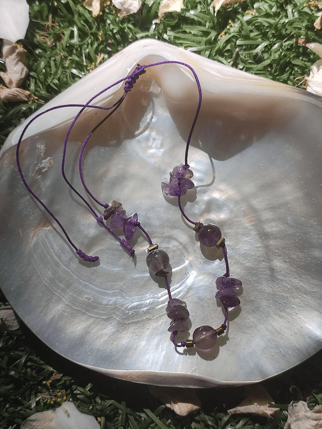 Bracelet améthyste ( pierres naturelles) réglable sur fil de jade résistant, pièce unique 