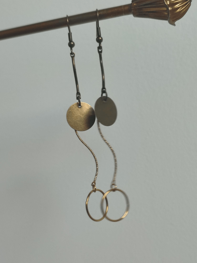 Boucles d'oreilles longues cercles bronze & doré -sans nickel 