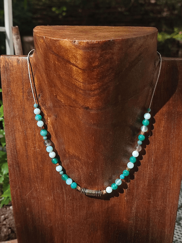 Z-Collier amazonite, agate verte, améthyste, hématite doré ( pierres naturelles), ras du cou réglable par chaîne d'extension en acier inoxydable doré -sans nickel -piece pièce unique 