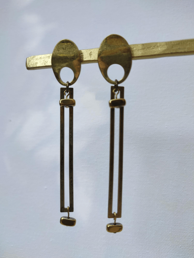 Z-Boucles d'oreilles longues hématite doré et laiton bronze, pièce unique sans nickel 
