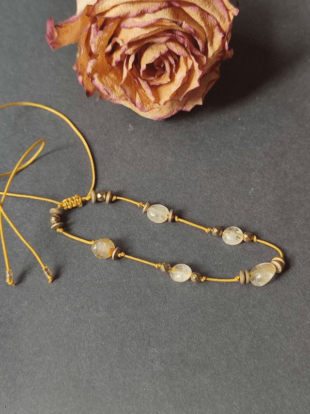 Z-Bracelet en pierre naturelle :citrine sur fil de jade réglable par lien 