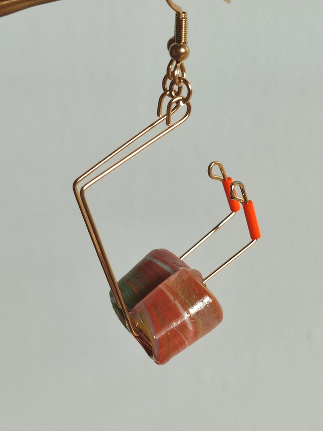 Z-Boucles d'oreilles en verre de Murano orange, vert, jaune, rouge.... acier inoxydable doré -sans nickel, pièce unique 
