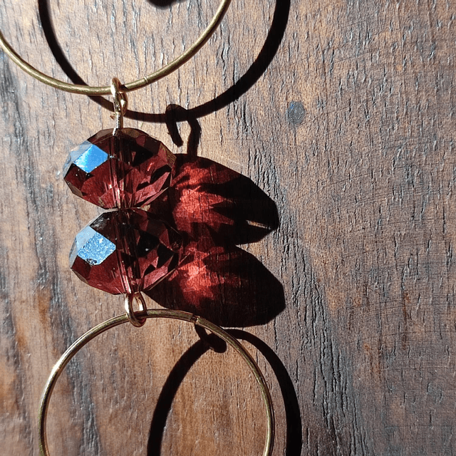 Fleur dorée, agate & verre violine monté sur fil de lin réglable, pièce unique 