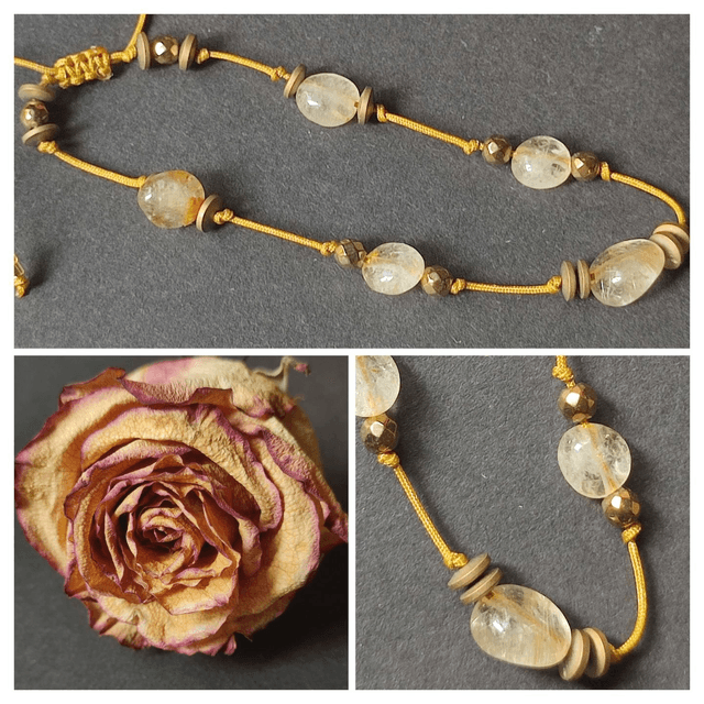 Z-Bracelet en pierre naturelle :citrine sur fil de jade réglable par lien 