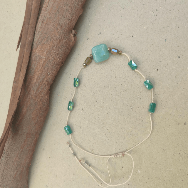 Amazonite ( pierres naturelles) et verre turquoise, réglable et résistant 