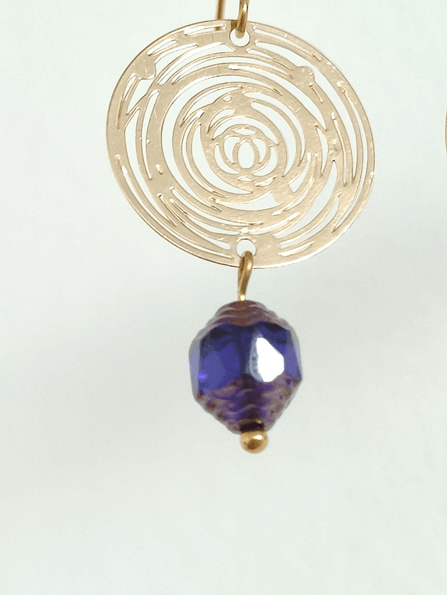 Z-Boucles cercle doré et perles en verre bleu et or, fermoirs en acier inoxydable doré -sans nickel 
