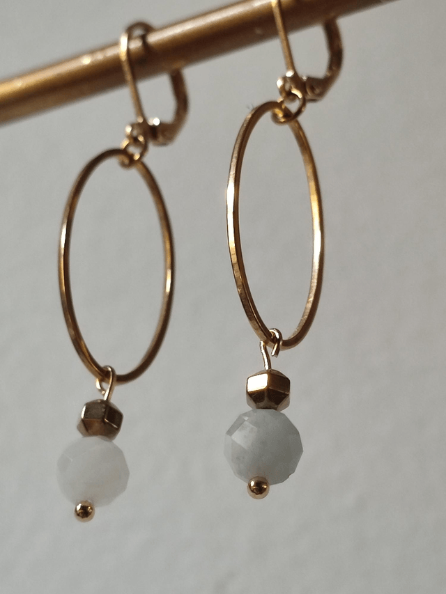 Boucles d'oreilles en pierres de lune, ovales et fermoirs en acier inoxydable doré -sans nickel, pièce unique 