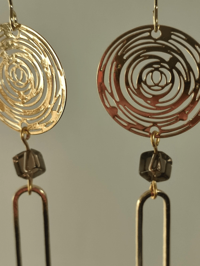 Z-Boucles d'oreilles "cercles" perle en verre fumé, fermoirs en acier inoxydable doré -sans nickel 