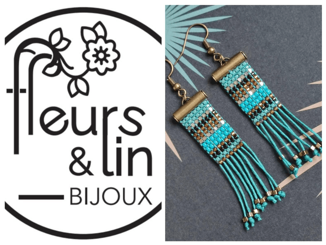 Z- Boucles d'oreilles tissées main en perles de verre miyuki sur fil de lin en laiton 