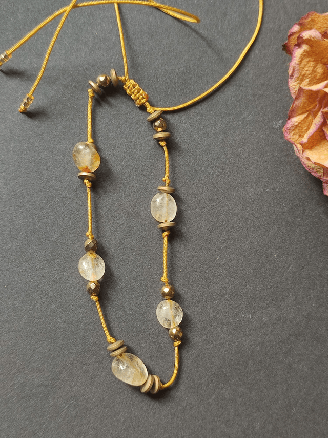 Z-Bracelet en pierre naturelle :citrine sur fil de jade réglable par lien 