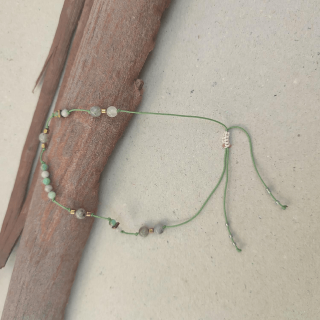 Bracelet amazonite et agate aux jolis reflets ( pierres naturelles) réglable monté sur fil de jade résistant 