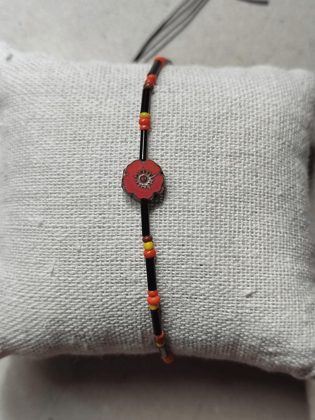 Bracelet fleur en verre réglable sur fil de jade résistant, pièce unique 
