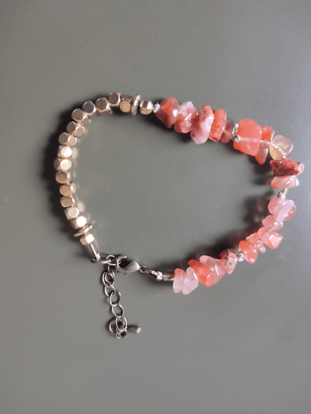 Z-Bracelet cornaline ( pierres naturelles) et hématite doré - réglable 