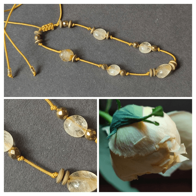 Z-Bracelet en pierre naturelle :citrine sur fil de jade réglable par lien 