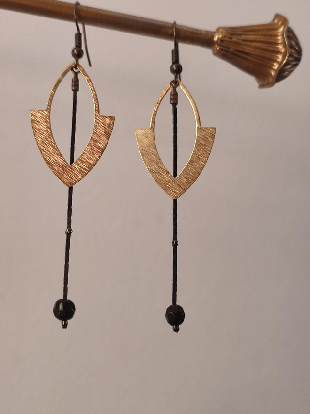 Boucles d'oreilles dorées chaine noire acier inoxydable doré -sans nickel,pièce unique 