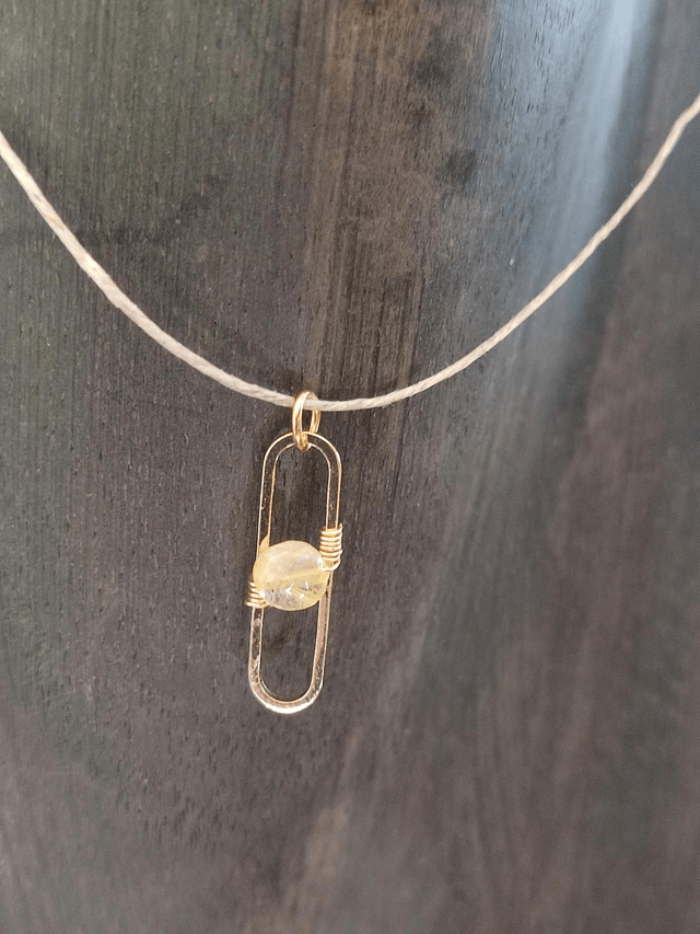Collier citrine jaune pierres naturelles monté sur fil de lin réglable avec chaîne d'extension en acier inoxydable doré, pièce unique 