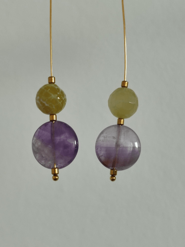 Z-Boucles d'oreilles en jade & améthyste ( pierres naturelles) acier inoxydable doré -sans nickel, pièce unique 