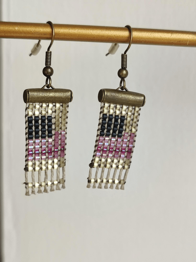 Boucles d'oreilles tissées main en perles de verre miyuki sur fil de lin , laiton bronze -sans nickel 
