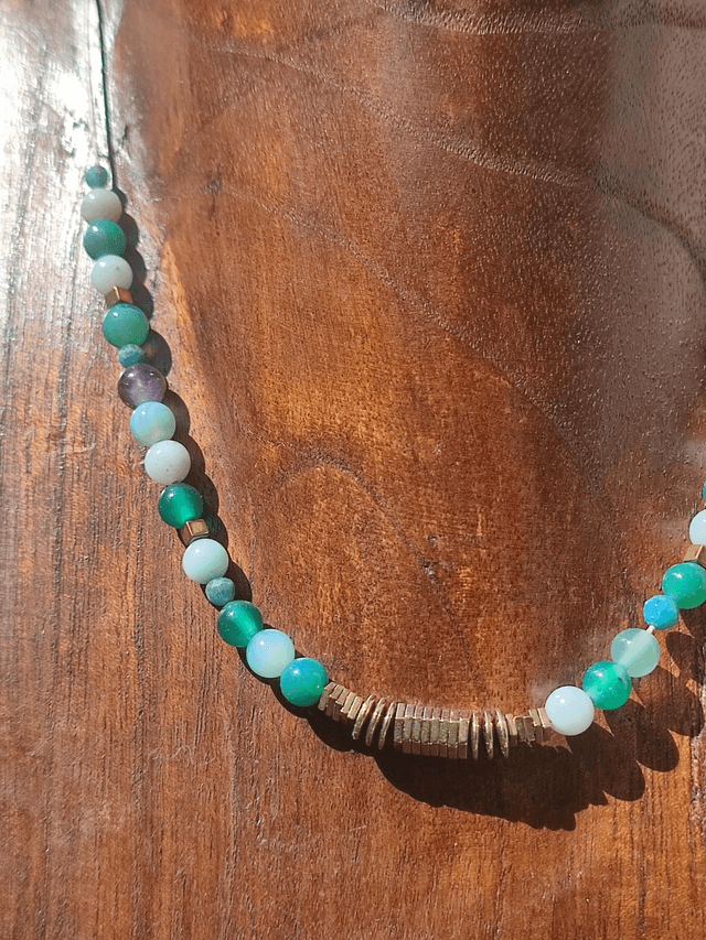 Z-Collier amazonite, agate verte, améthyste, hématite doré ( pierres naturelles), ras du cou réglable par chaîne d'extension en acier inoxydable doré -sans nickel -piece pièce unique 