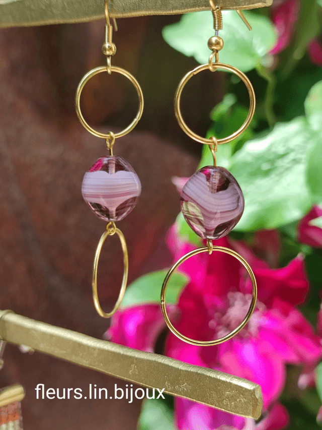 Boucles d'oreilles "reflet violine" en acier inoxydable doré -sans nickel 