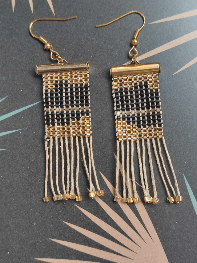 Z-Boucles d'oreilles tissées à la main sur fil de lin 