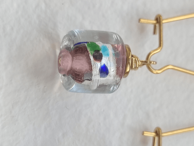 Z-Dormeuses en verre moucheté rose ( blanc, bleu, Vert, turquoise) en acier inoxydable doré - pièce unique- sans nickel 