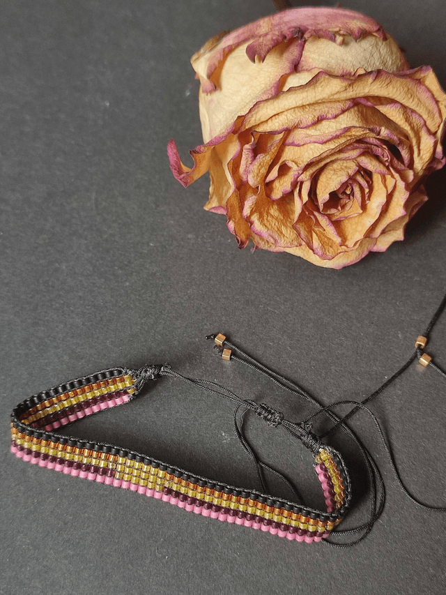 Z- Bracelet cuivre, or, rose, noir tissé main en perles de verre miyuki, réglable en pièce unique 