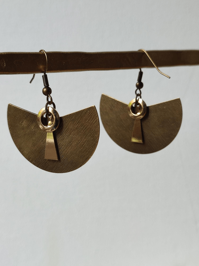 Z-Boucles d'oreilles en laiton bronze avec cercles dorés et pendentif triangle noir -sans nickel -