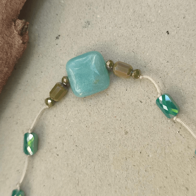 Amazonite ( pierres naturelles) et verre turquoise, réglable et résistant 