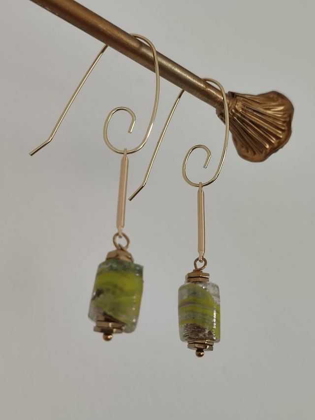 Z-Boucles d'oreilles en verre de Murano strié de jaune &vert sans nickel 