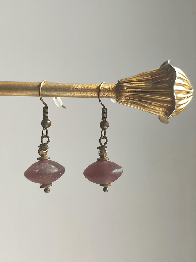 Z-Boucles d'oreilles en verre "ovni" rose foncé et hématite en laiton bronze -sans nickel 