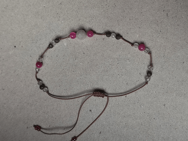 Bracelet agate rose et quartz pierres naturelles, réglable sur fil de jade résistant, pièce unique 