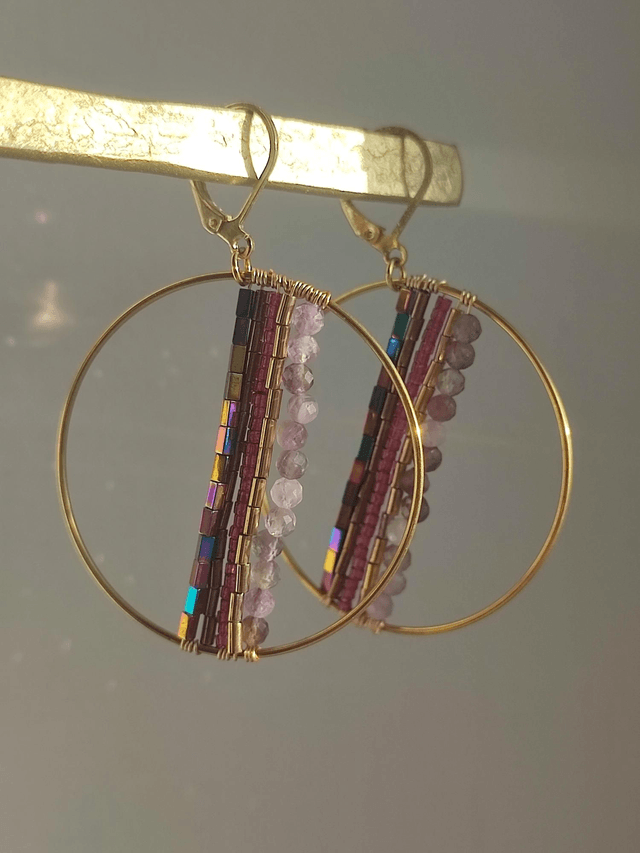Boucles d'oreilles fait main en perles de verre miyuki dans les tons de rose -sans nickel, pièce unique 