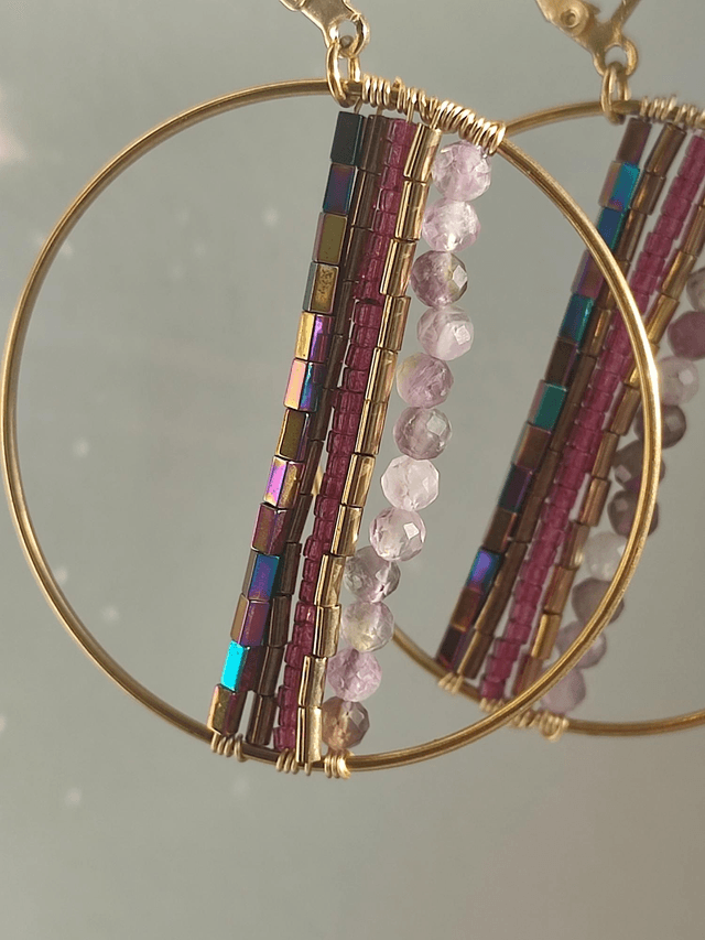 Boucles d'oreilles fait main en perles de verre miyuki dans les tons de rose -sans nickel, pièce unique 