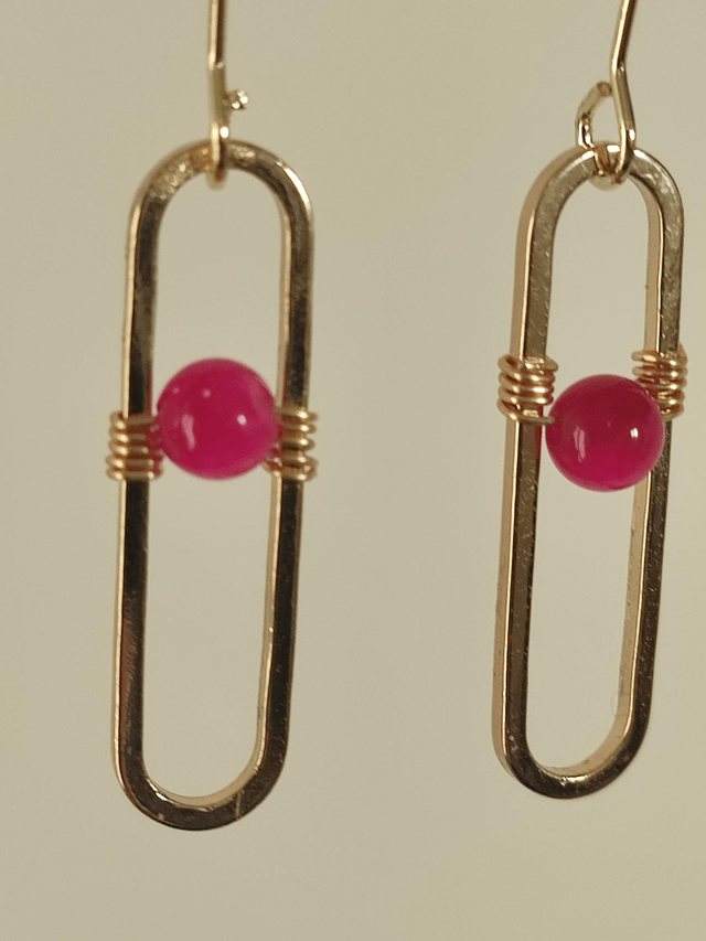 Z-Boucles d'oreilles agate rose ( pierres naturelles) fermoirs en acier inoxydable doré -sans nickel 