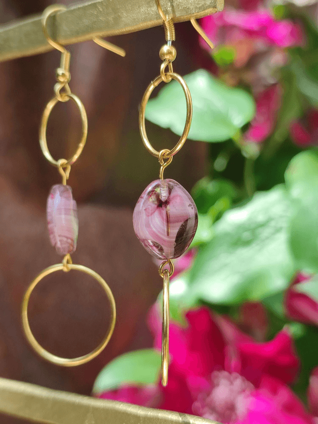 Boucles d'oreilles "reflet violine" en acier inoxydable doré -sans nickel 